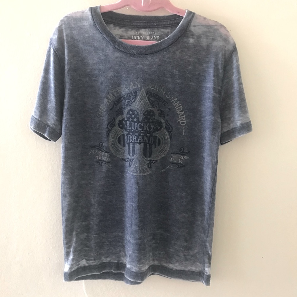 5for30 NWT Lucky Brand Burnout Denim color Graphic Tee shirt 7
